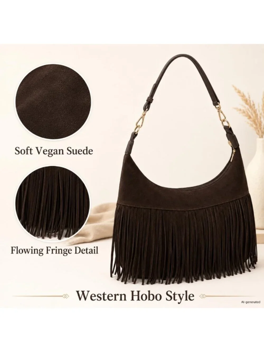 Chic Fringe Hobo Bag | Vegan Suede Shoulder Purse with Tassels | Western Style